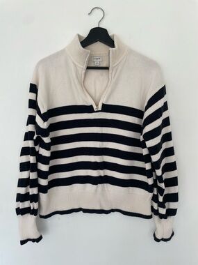 J. Crew Factory Striped Quarter Zip Sweater Size L